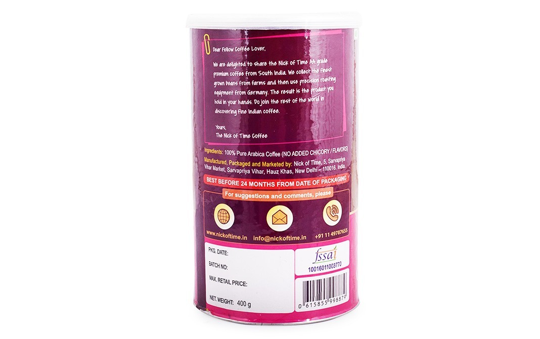 Nick Of Time AA Grand Dark Roast Ground Coffee   Container  400 grams